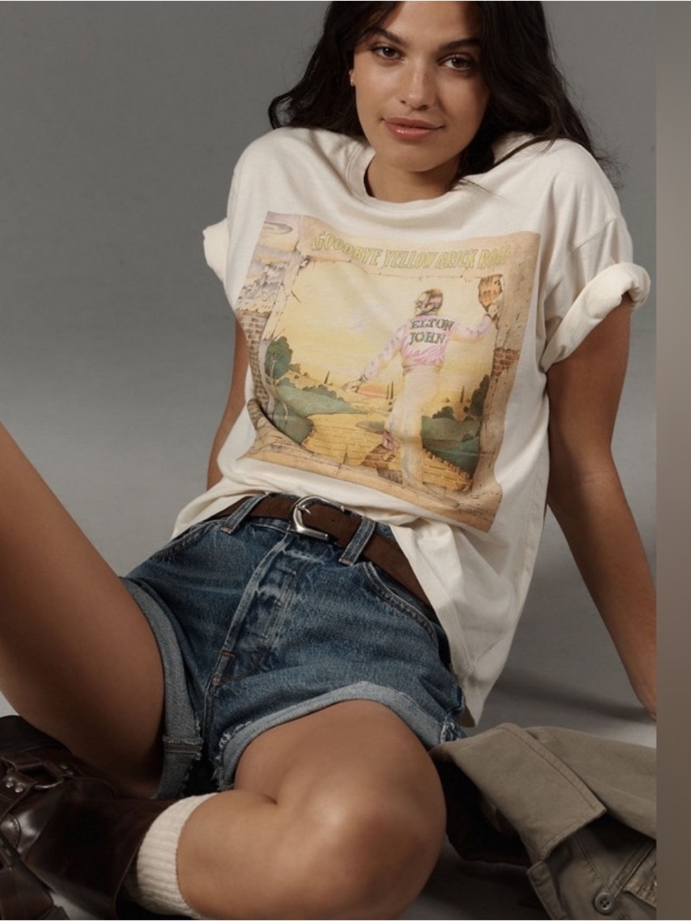 Anthropologie Letluv Elton John Goodbye Yellow Brick Road Graphic Band Tee Shirt